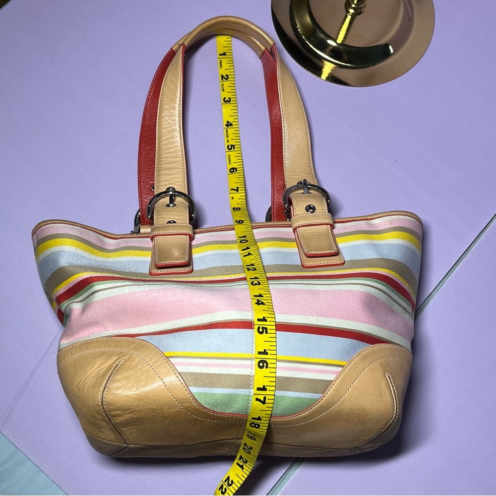 Vintage 2004 Coach Hamptons Daisy Multicolor Striped Handbag Cotton Leather Y2K - Picture 4 of 16